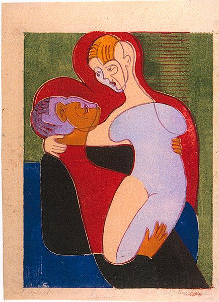 Ernst Ludwig Kirchner Lovers (The Hembusses)- colour-woodcut Germany oil painting art